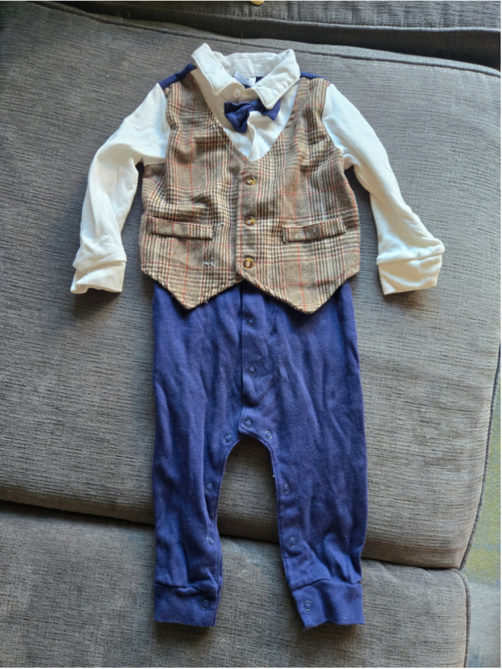 Baby Kids Tales Plaid Vest Bodysuit 18 Months Blue Brown
